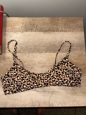 aerie Leopard Print Bikini Top - Tan & Black